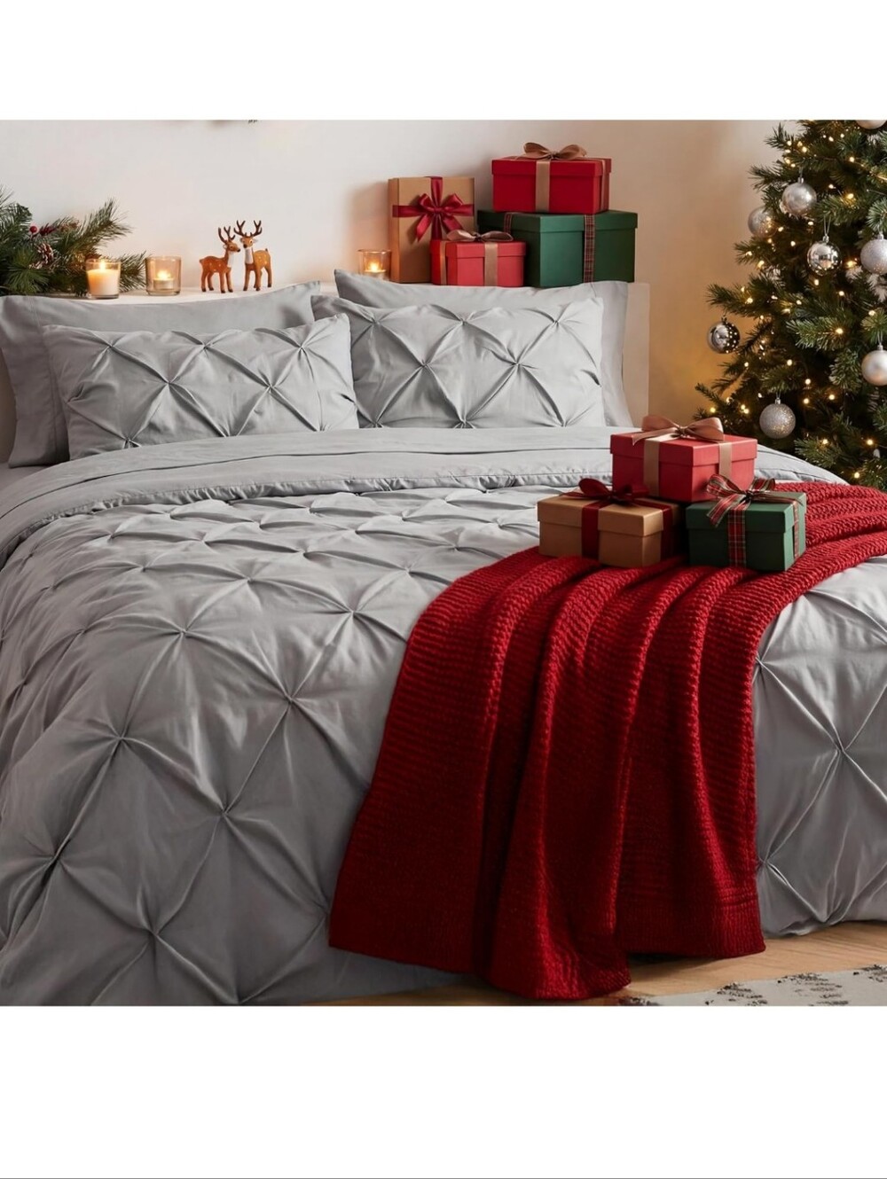 Bedsure Queen Comforter Set Grey Bed in a Bag Queen 7 Pieces, Gentlesoft Pintuck - Picture 8 of 13